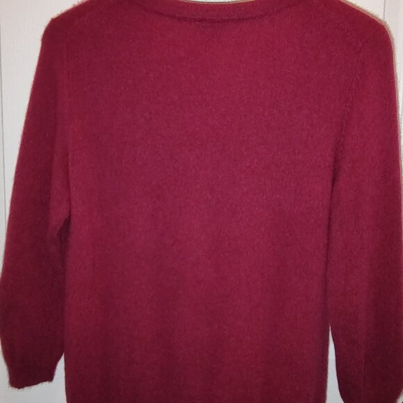 TALBOTS 100% CASHMERE SWEATER MERLOT 3/4 SLV RUFFLED FRONT MEDIUM PETITE - Picture 2 of 10
